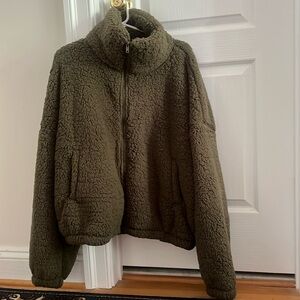 NWT Kohls Juniors SO High Pile Full Zip Fleece Jacket in Olive Forest: Size L 🫒